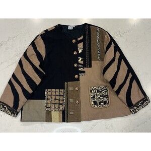 Parsley Sage 3X Tapestry Art Wear Lined Jacket Blazer Coat Textured Pockets Boho